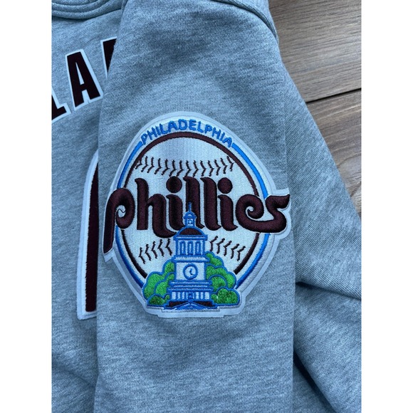 Philadelphia Phillies MLB Hoodie Sweatshirt Gray Pullover Baseball Patch - Picture 10 of 15